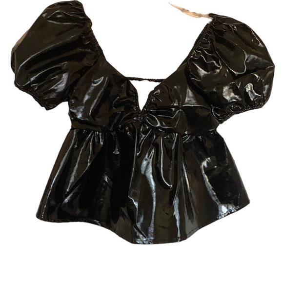 Buddy Love Houston faux leather NWOT puffed sleeve top - Picture 3 of 9